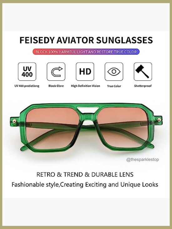 Vintage Square 70s Flat Aviator Sunglasses Retro Stylish Frame UV400 main image 5